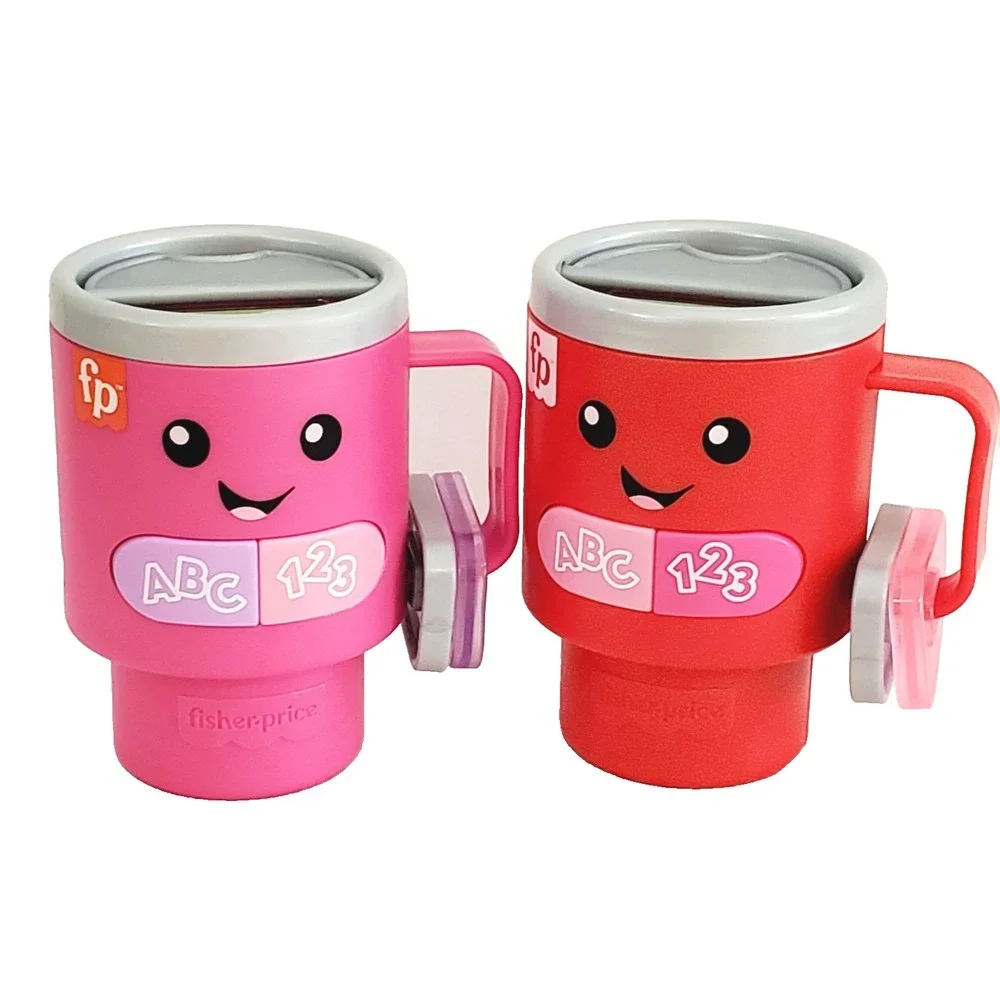 Set of 2 Fisher Price Laugh & Learn Wake Up & Learn Coffee Mug Pink Red Baby Toy